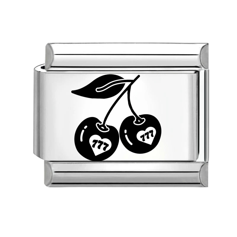 Sweet Red Cherry Bow Knot Heart Pendant Cherry Italian Charm Links Fit 9mm Stainless Steel Bracelet Women Jewelry DIY Making