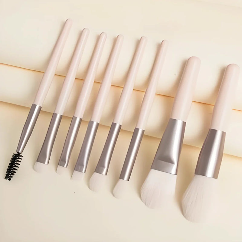 Mini 8-piece portable makeup brush set - soft hair, travel friendly, concealer, powder, eye cosmetics tools, compact design, eas