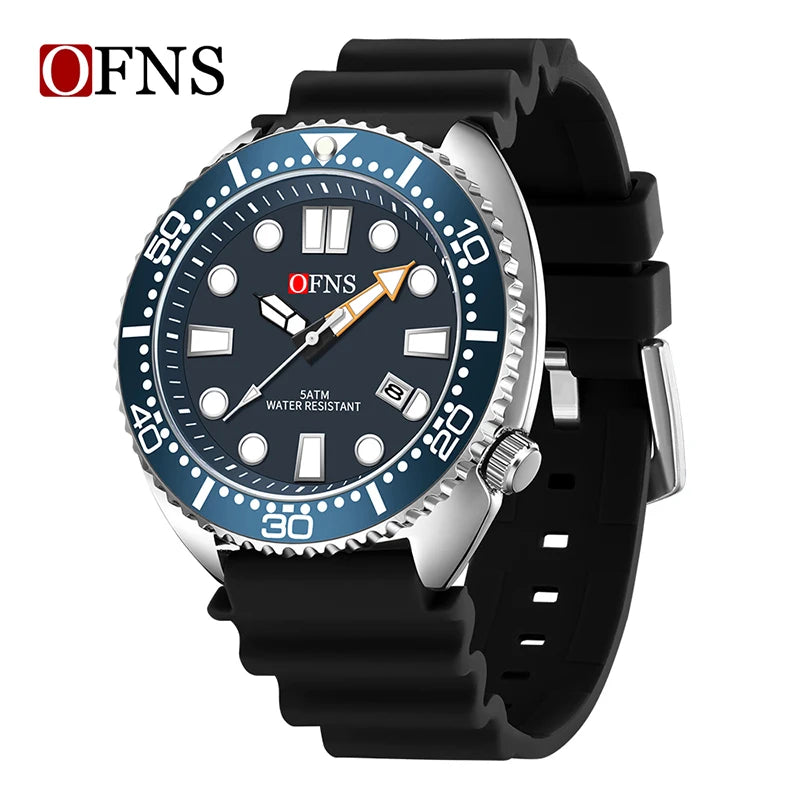 OFNS New Style Fashion 8033 Men's Quartz Watch Simple Fashion Waterproof Calendar Watch Casual Silicone Strap Watch Wristwatch