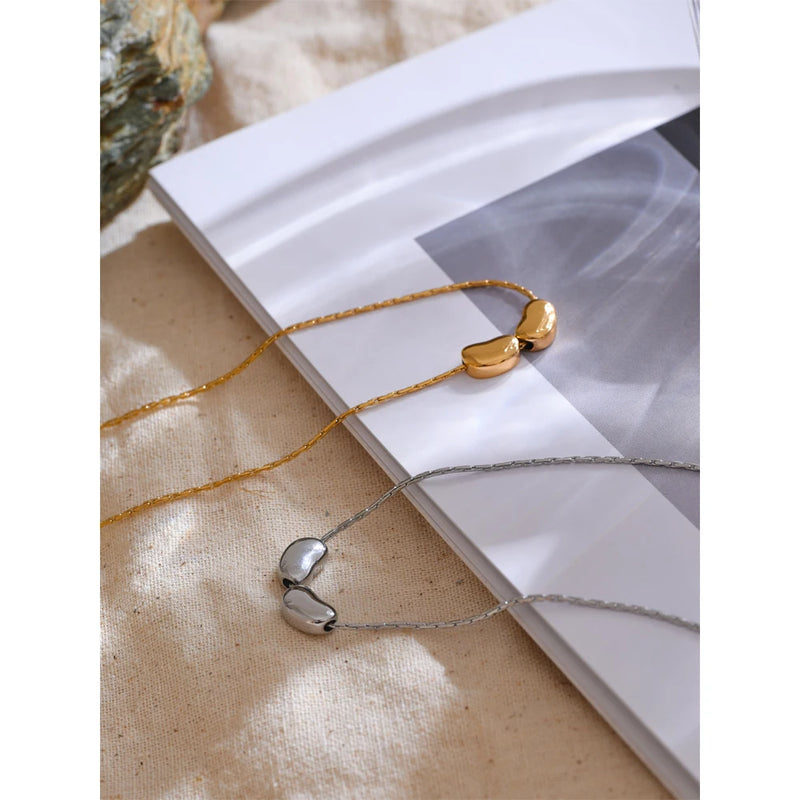 Yhpup 316L Stainless Steel Casting Metal Golden Bean Removable Pendant Necklace PVD Waterproof Office Lady Daily Jewelry Gift