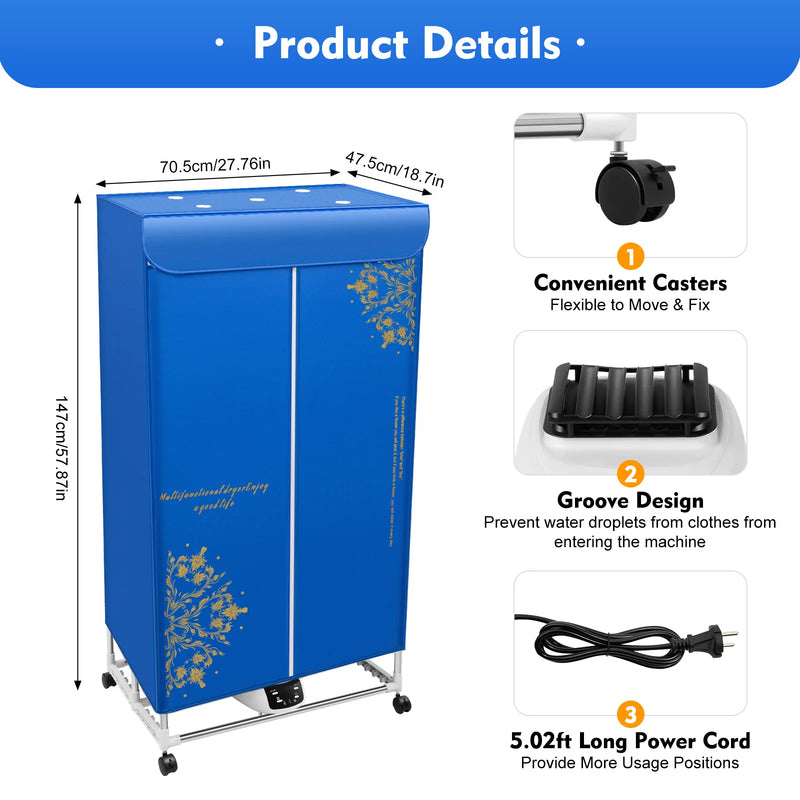 Electric Clothes Dryer Cabinet Portable Hot Air Dryer Foldable Heating Ventilation Wardrobe Heating with Remote Control
