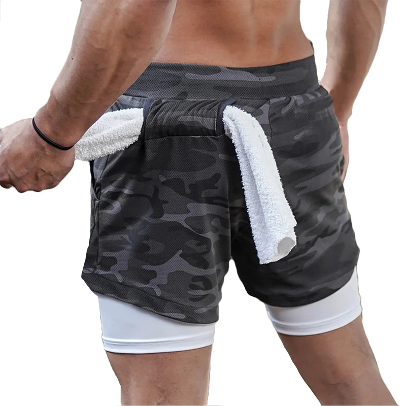 Camo Running Shorts Men Gym Sports Shorts 2 In 1 Quick Dry Workout Training Gym Fitness Jogging Short Pants Summer Men Shorts