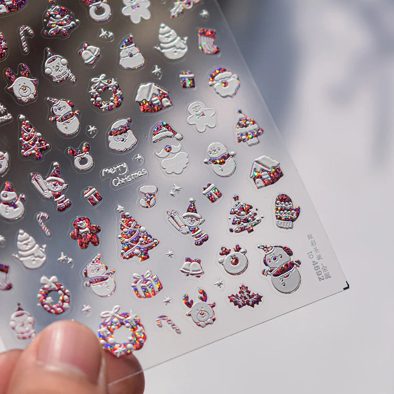 1Pcs Luxury Gold Christmas Nail Decorations Stickers Press on Nails 5D Laser Snowflake Christmas Tree Nail Art Sticker Decal DIY