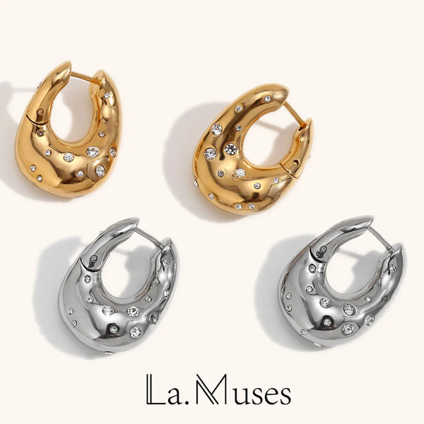 La.Muses Irregular Distortion Of Starry Sky Stainless Steel Women's Earrings Trendy Waterproof Women's Jewelry Gifts