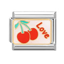 Sweet Red Cherry Bow Knot Heart Pendant Cherry Italian Charm Links Fit 9mm Stainless Steel Bracelet Women Jewelry DIY Making