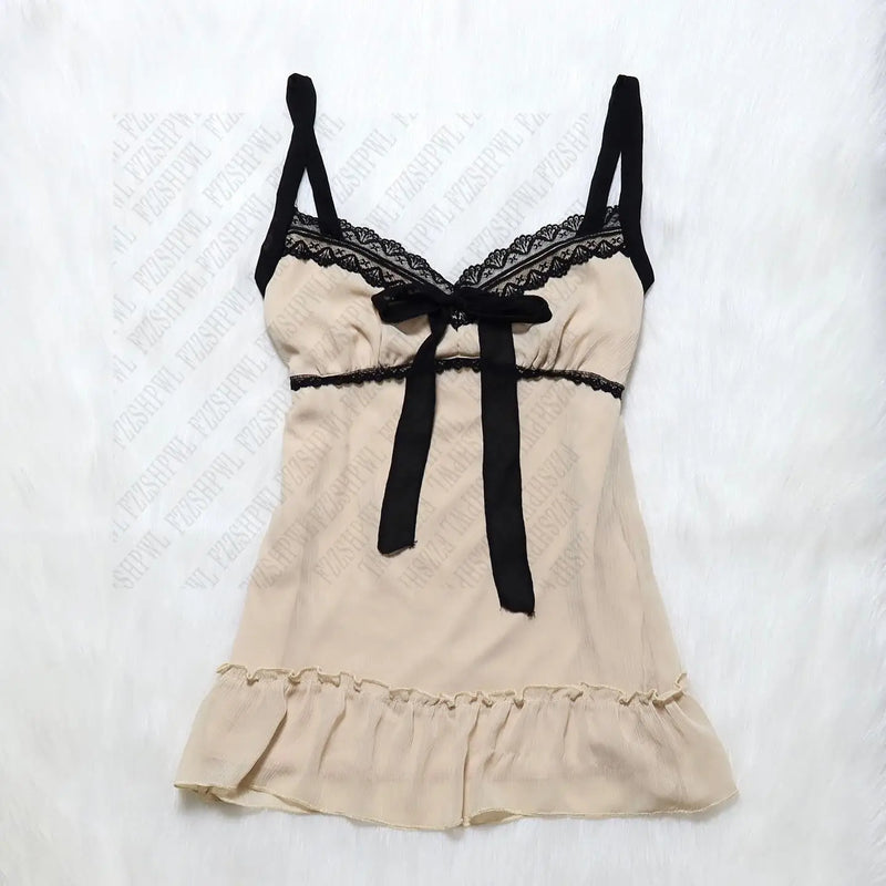 Y2K Bow Chic Sweet Clothing Cute Halter Tops Women Sleeveless Casual Singlet Vintage Tide Daily Slim Classic Aesthetic Camisole