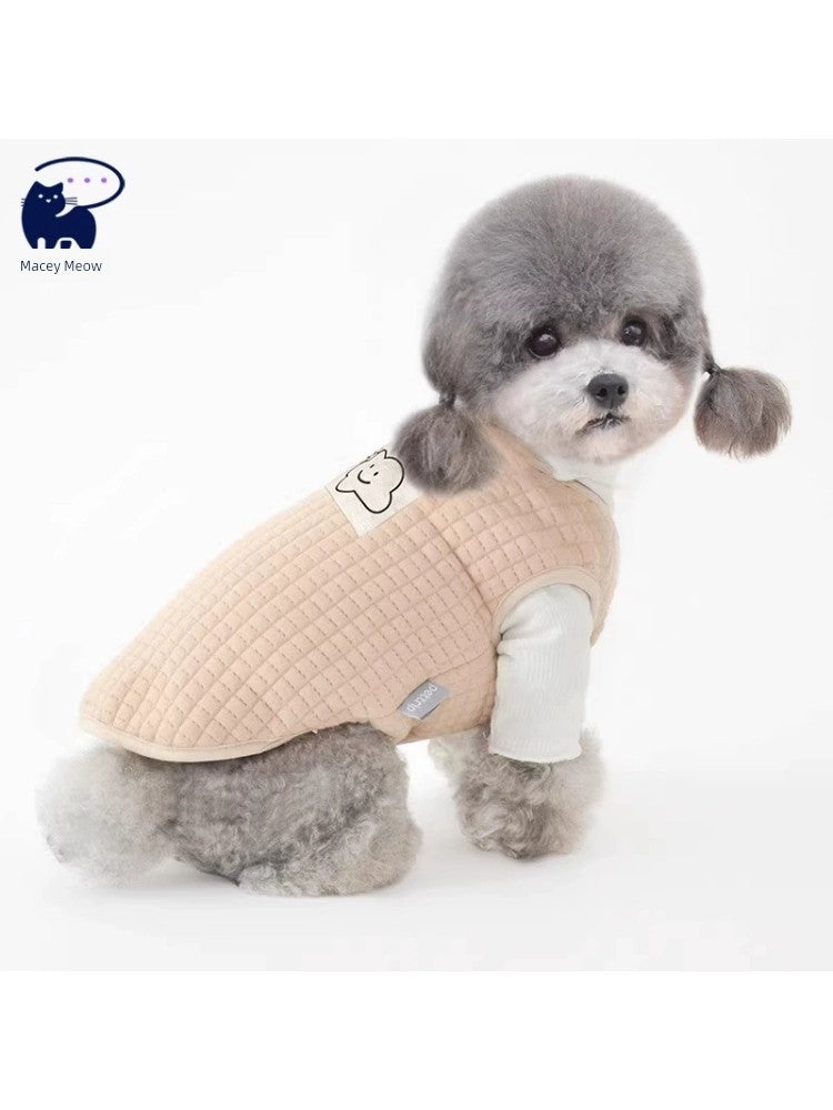 Dog Teddy Clouds Cotton Vest Fall and Winter Fleece Lined Padded Warm Keeping Bichon Pomeranian Yorkshire Pet Puppy Cotton-Padded Clothes