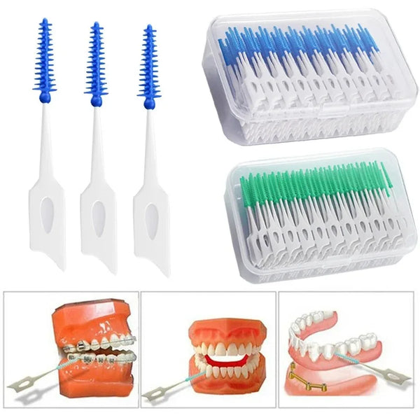 Interdental Silicone Brushes 200 Units Dental Toothpicks Brush Between Teeth With Thread Oral Cleaning Tools