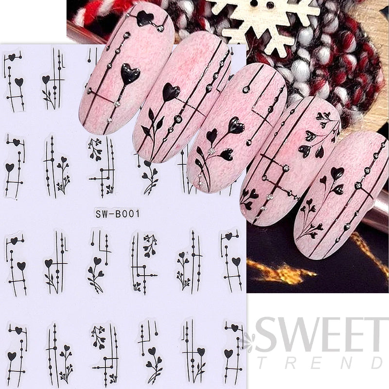 Red Wing Heart Nail Stickers 3D Glitter Stars Moon Lines Foil Metallic Manicure Valentines Decal Slider Manicure Decoration Tips