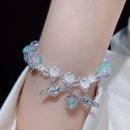 Lovely Women Hand Bracelets Butterfly Heart Bell Tassel Lock Ice Cracked Beaded Glass Beads Stretch Bangle Student Jewelry 1164