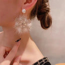 New Christmas snowflake earrings for women, zircon pearl plush Ear studs, birthday gift for girls