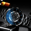 Luxury Hollow Out Men's Watches Fashion Business Calendar Blue Stainless Steel Mesh Belt Analog Quartz Watch Relogio Masculino