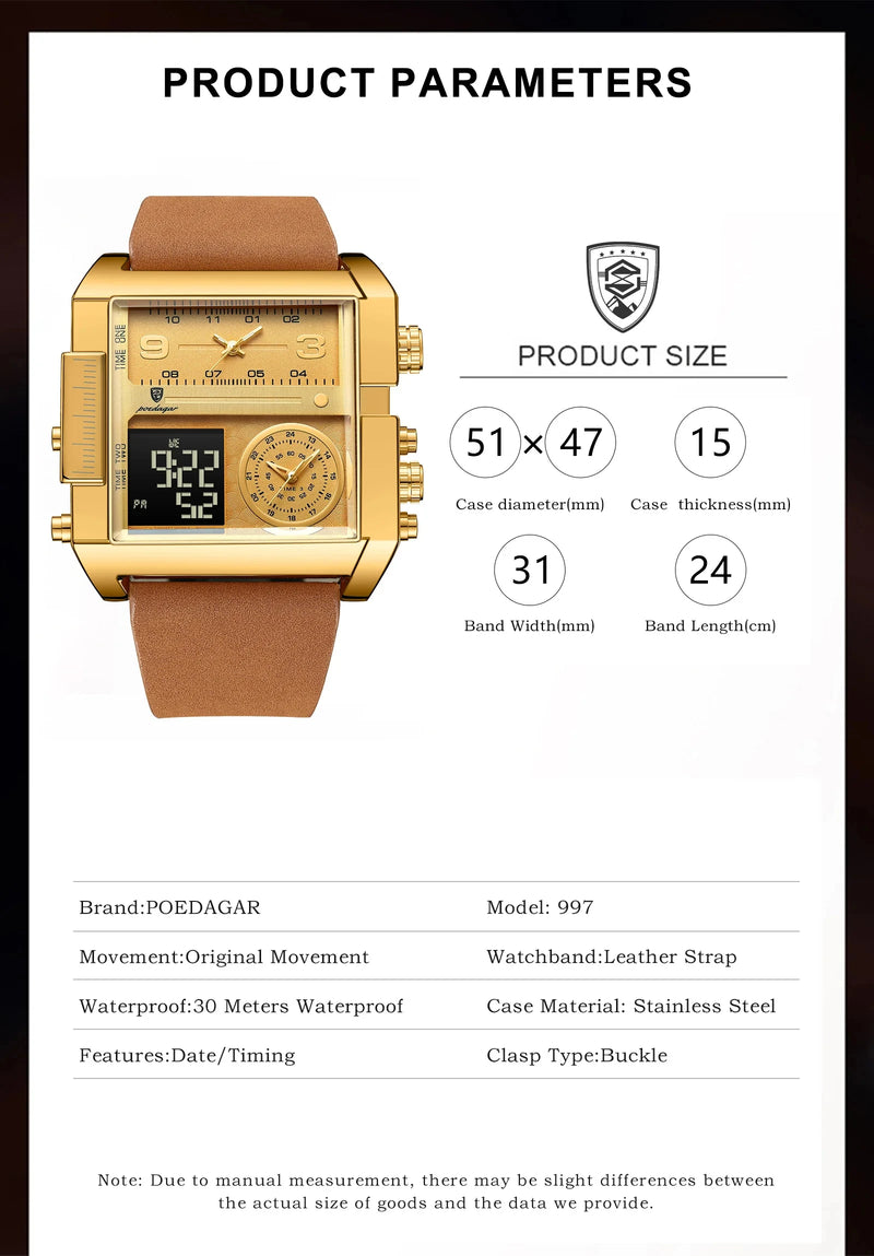 POEDAGAR Luxury Man Watch Quartz Waterproof Luminous Date Chronograph Leather Men Wristwatch Military Sports Men's Watches Reloj