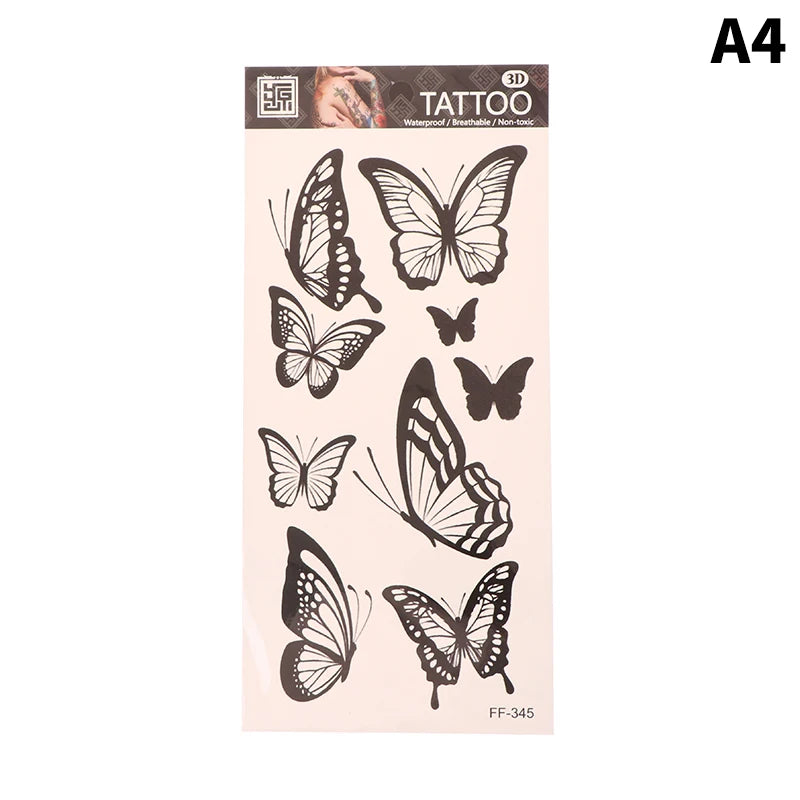 1Sheet Waterproof Temporary Tattoo Sticker 3D Butterfly Theme Fake Tattoo for Women Body Leg Arm Art