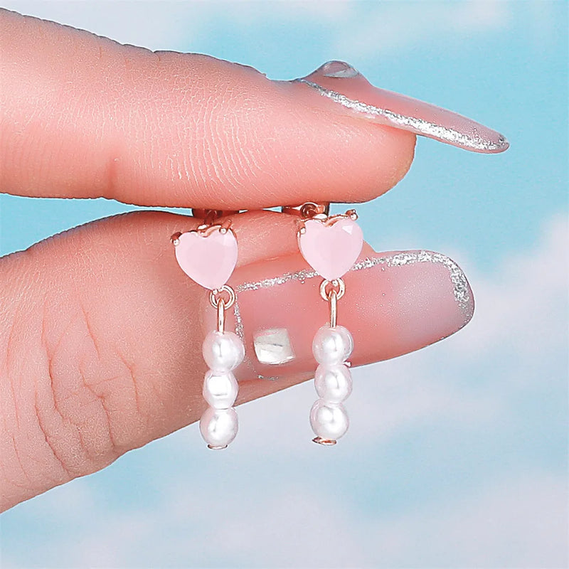 Pendientes de botón con forma de flor, estrella y corazón de circonita brillante de estilo coreano para mujer