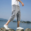 Summer New Casual Short Pants Mens Cotton and Linen Loose Pants  Trend Nine-point Straight Trousers M-5XL
