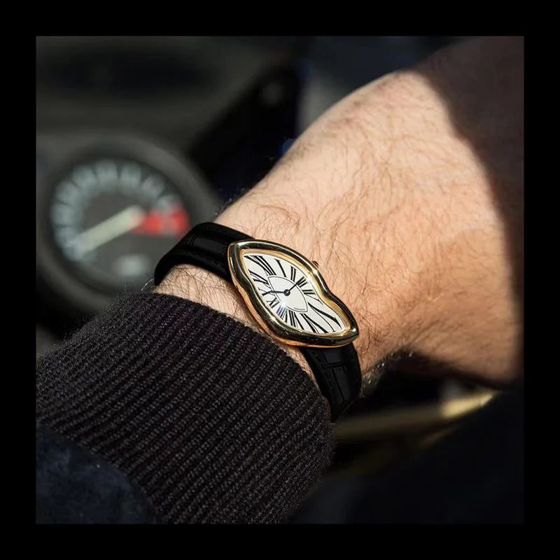 Medieval Crash Creative Melting Twisted Watch High Quality Genuine Leather Watch For Men Luxurious Sapphire Glass Men's Watch