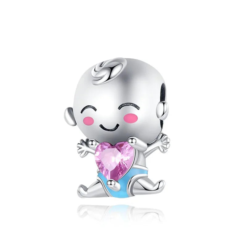 925 Sterling Silver Boy Girl and Heart Shape Pendant Charm Couple Lovers Bead Fit Pandora Original Bracelet DIY Jewelry Making