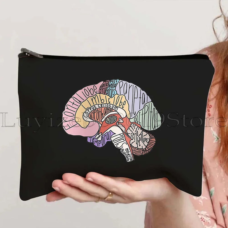 Anatomy Medical Nursing Student Nurse Doctor Flower Stethoscope Brain Canvas Cosmetic Makeup Toilet Bag Pencil Case Zipper Pouch