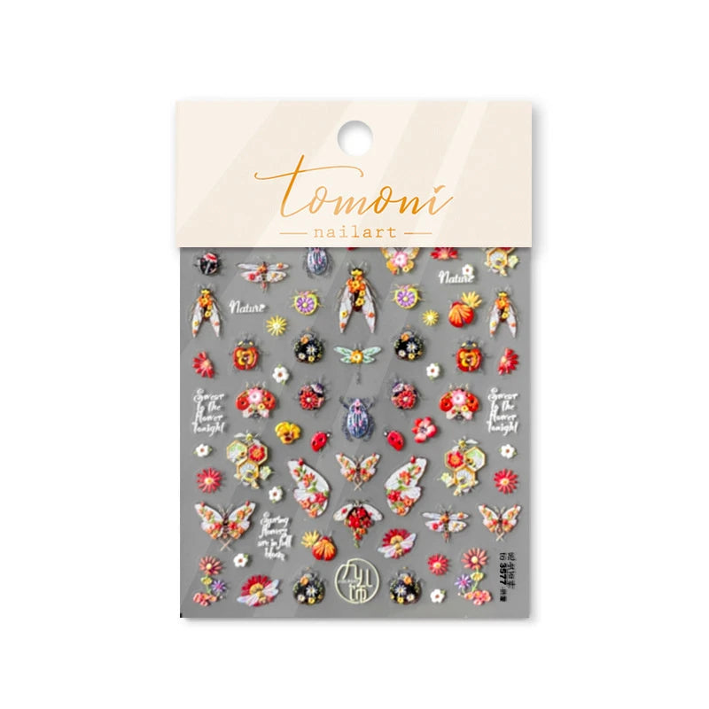 1 pc 5D Embroidery Bee Nail Art Sticker Embossed Butterfly Insect Nail Sticker High Quality Nail Art Design Decoration Sticker