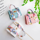 Silk Band Bow Lock Small Square Bag PU Leather Chain Handbag Crossbody Bags