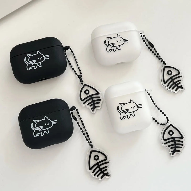 Cartoon Cat Lovers Matte Protective Case For AirPods 1/2/3/4 Soft Cute Cover for AirPods Pro 2 Bluetooth Earphone Case Keyring