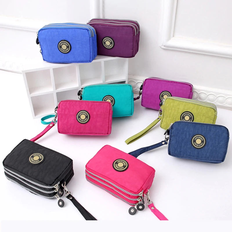 Thickened Three-layer Long Zipper Pocket Purse Women's Handbag Wrist Mobile Phone Bag Cute Washable Cloth Bags