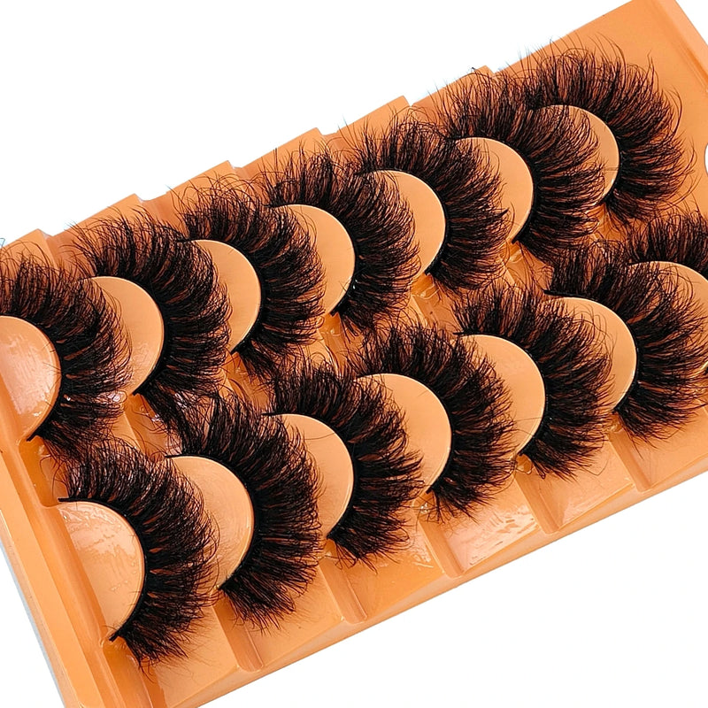 New 7 Pairs 20-25mm 8D fake Lashes Bulk Faux with Custom Wispy Natural Mink Eyelash Wholesales makeup Fluffy False Eyelashes