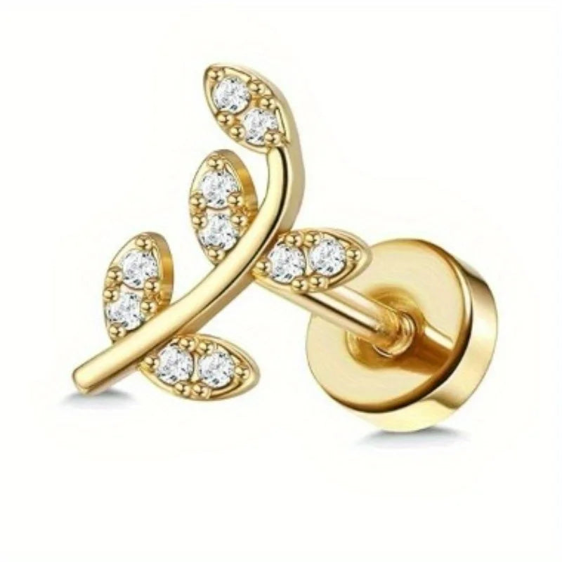 Drperfect 1 PC Earrings Stylish Safe Internally Threaded CZ Jewelry for Women and Men - Moon Heart-Shaped Bee Butterfly Designs