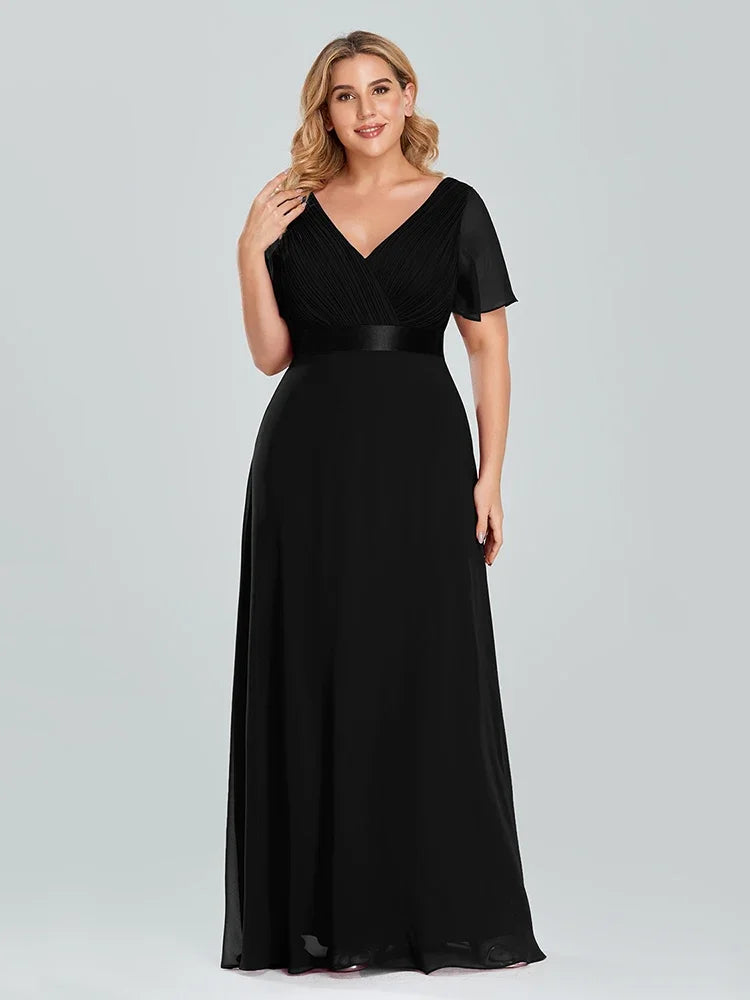 Women's Plus Size Evening Dress Long Simple Elegant V Neck Ruffled Chiffon Formal Wedding Party Dress Bridesmaid Dress Ballgown
