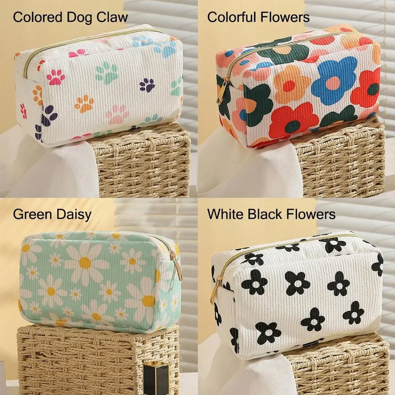 Makeup Brush Skincare Corduroy Makeup Bag Fashion Printed Large Capacity Cosmetic Bags Travel Toiletry Organizer Bag for Women