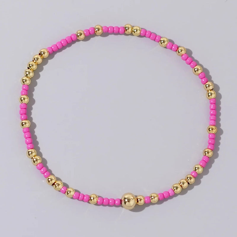 1pc Beach Vocation Themed Mixed Color Design 18K Gold Plated Copper & Bead Bracelet Cute & Luck For Festival Jewelry Gift