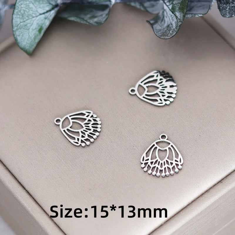 3pcs Vintage Lotus Flower/Potted Plant/Maple Leaf Art Line DIY Tassels Earrings Necklace Jewelry Making Titanium Steel Pendant