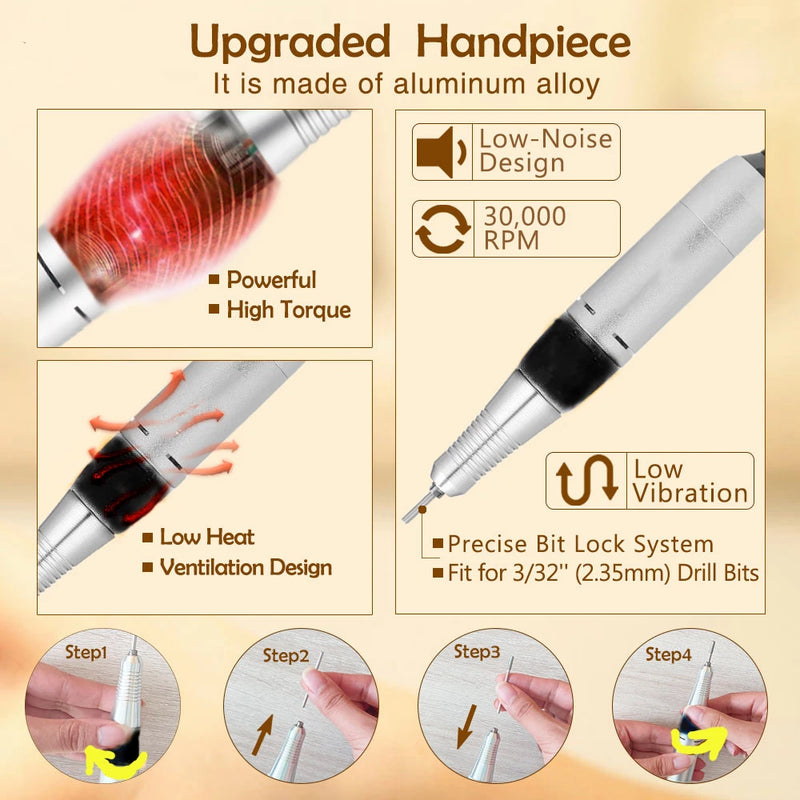 Nail drill machine for manicure salon tool and home use strong power electric nail files