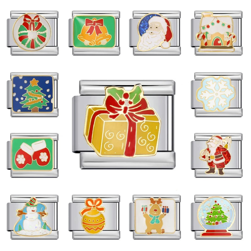 2024 New Christmas Tree gift Snowflake Snowman Old Man Italian charm module Link fit for 9mm bracelet making DIY jewelry