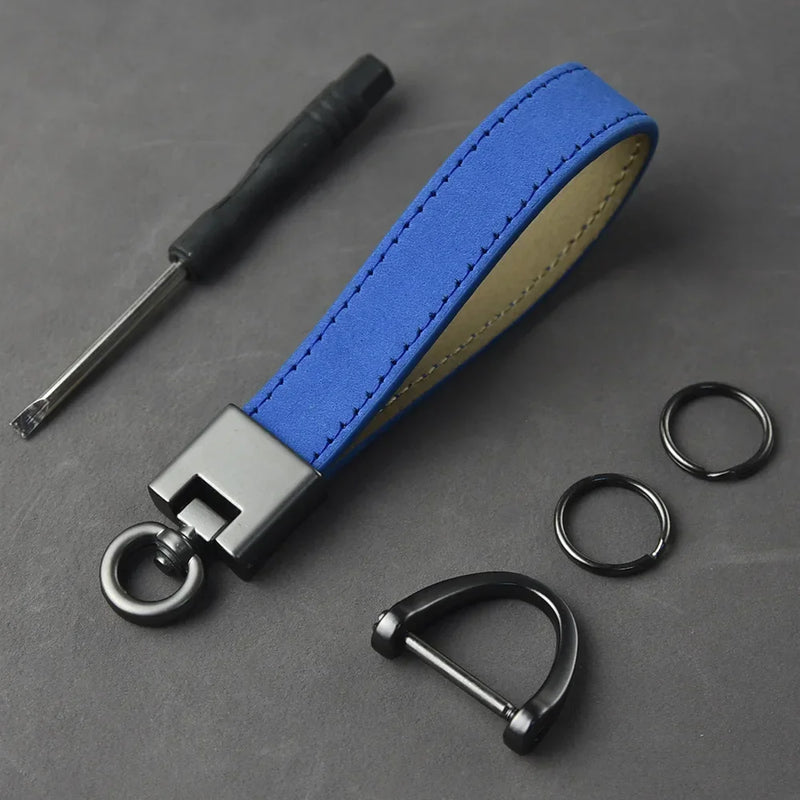 Car Key Chain Luxury Genuine Leather Keychain Pure Color Buckle Key Ring Car Accessories Gift Car Keychain
