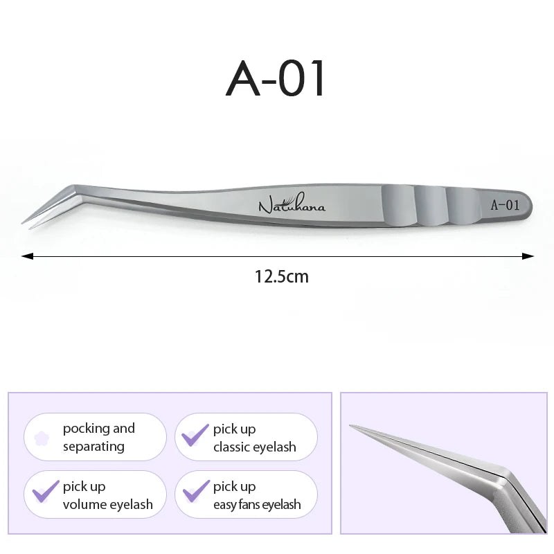 NATUHANA Anti-static Straight Eyelash Extension Tweezers Industrial Precision Curved Straight Lash Eyebrow Tweezers Makeup Tools