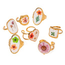 Light Cozy 18k Gold Plated Minimalist White Drip Oil Dried Flower Open End Ring Women Stainless Steel Statement Jewelry