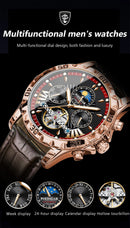 POEDAGAR Tourbillon Automatic Mechanical Wristwatch Waterproof Luminous Date Week Leather Men Watch Luxury Fashion Men's Watches