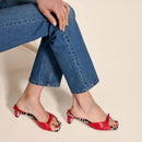 French Square Toe Heeled Open-toe Sandals Women's Retro Versatile Block Heel Straight Bow Sandals Women  Shoes