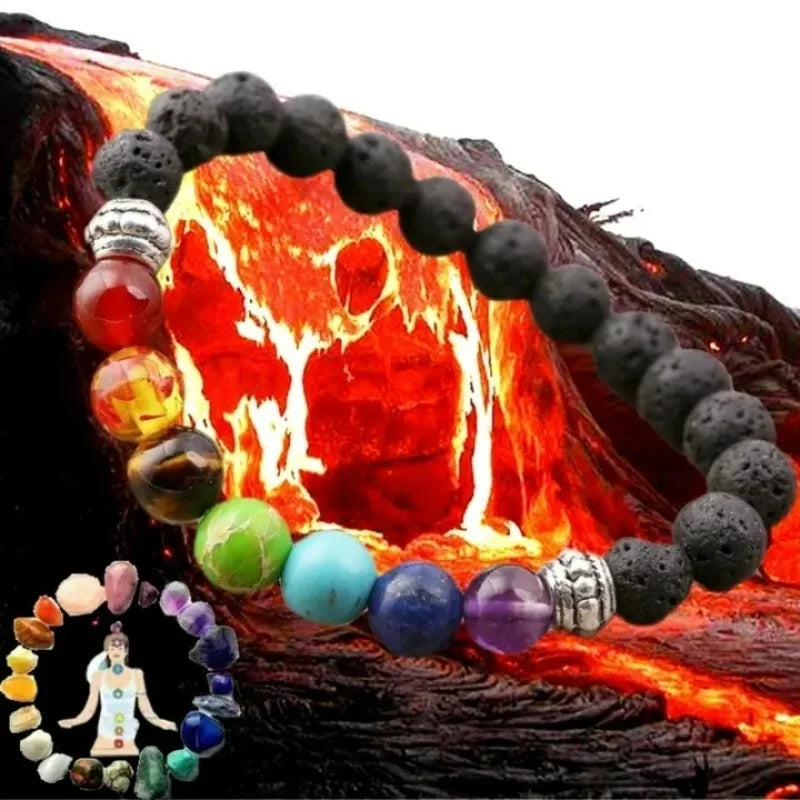 Fashion 7 Chakra Beads Bracelet Natural Stone Black Rope Braided Yoga Reiki Healing Balance Bracelets & Bangles Meditation Gift