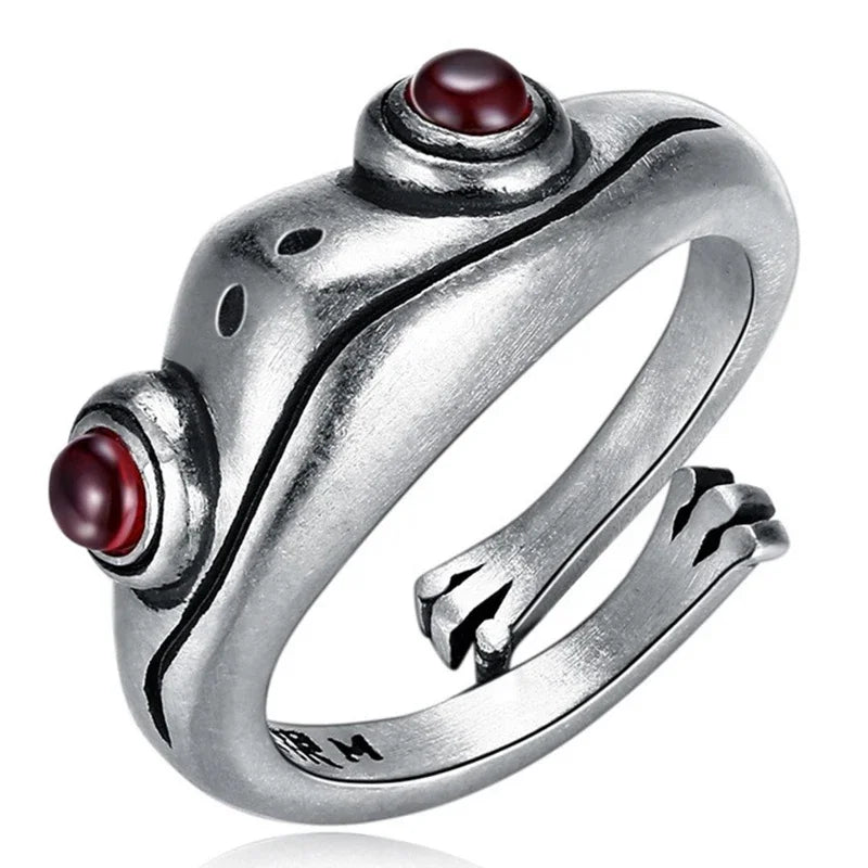 Metal Frog Ring Neutral Personality Creative Cute Animal Red Garnet Frog Open Adjustable Rings Finger Jewelry Party Lover Gift