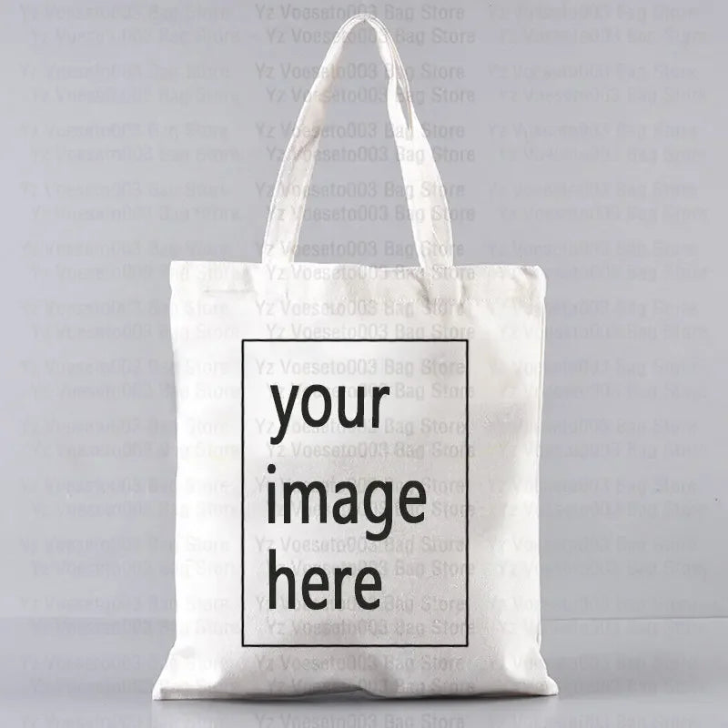 Personalized Customized Name Logo Motto Canvas tote shopping Beach Big Bag Shopper Cloth handbag Youth Women's Book Bags 2023