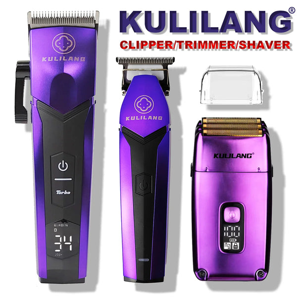 Cortadora de pelo eléctrica profesional KULILANG R77F con cabezal de aceite degradado, color morado, cuchilla FADE chapada en titanio, 7200 rpm, para peluquería