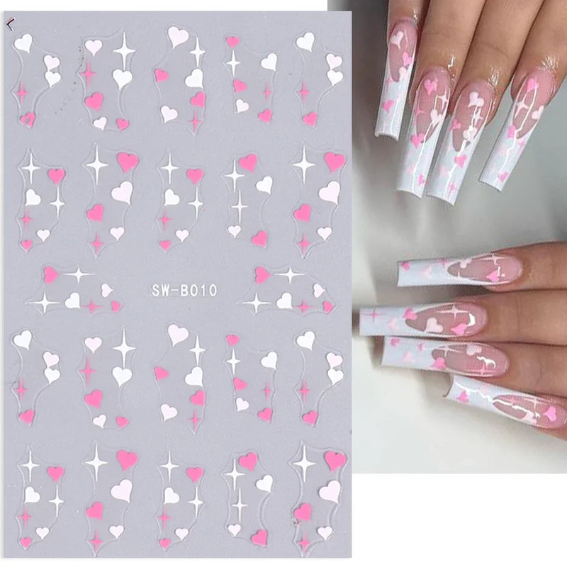 Red Wing Heart Nail Stickers 3D Glitter Stars Moon Lines Foil Metallic Manicure Valentines Decal Slider Manicure Decoration Tips