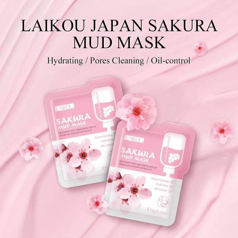 Mascarilla facial de barro Sakura japonesa (7 unidades), limpieza profunda, elimina puntos negros, control de grasa, mascarilla de arcilla, hidratante, cuidado facial.