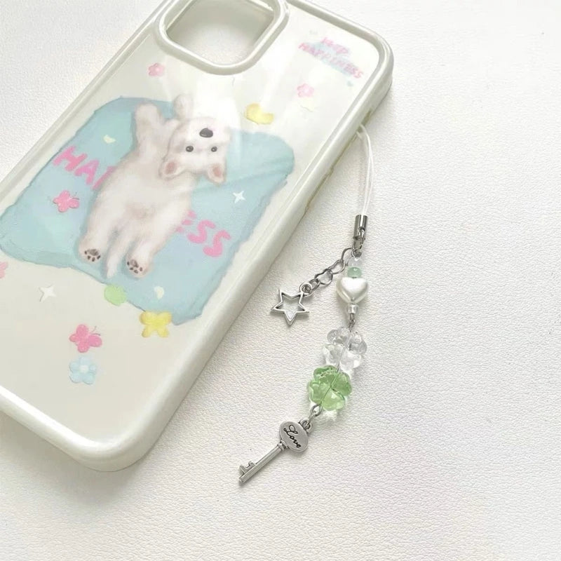 Handmade Beaded Phone Chain Four Leaf Clovers Cellphone Charm Colorful Keyring Pendant Cellphone Charm Accessory