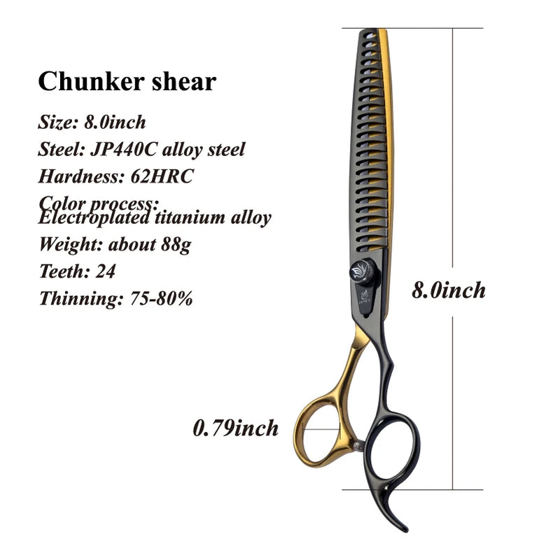 Fenice Pet Professional Dog Grooming Scissors Cutting Curved Thinning Shear Set Japan 440C Scissor Kit for Animal Beauticians