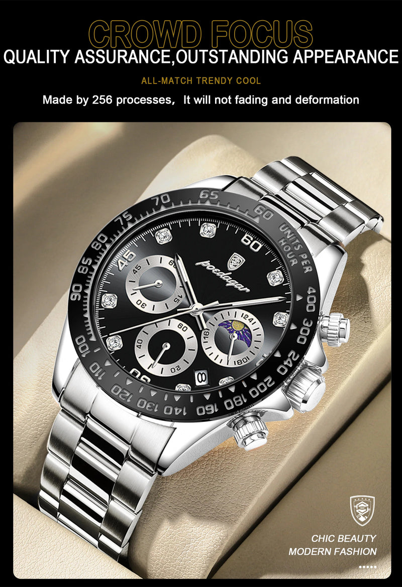 POEDAGAR Luxury Watch For Men High Quality Luminous Waterproof Chronograph Men's Watch Stainless Steel Men Quartz Watches Reloj
