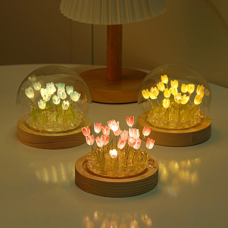Handmade DIY Tulip Cloud Flower Sea Small Night Light Creative Light Atmosphere Light Transparent 7 Night Lovers' Best Friend